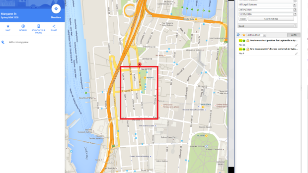 The original search area where health authorities were testing cooling towers for Legionella in the Sydney CBD.