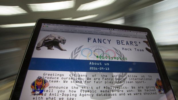 A screenshot of the Fancy Bears website fancybear.net seen on a computer screen in Moscow, Russia. The group interfered in the US election.