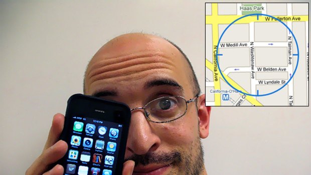 Geek justice ... Kevin Miller and his newly recovered iPhone. Inset: the Google Map screenshot showing the location of the thief.