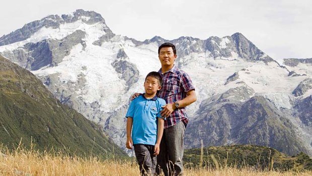 Living the high life ... Phurenje Sherpa and his son at Mount Cook, in New Zealand.