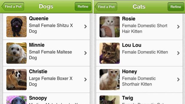 Screenshots of the PetRescue app.