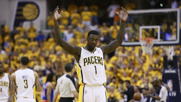 Pacers to Hornets to Clippers: Lance Stephenson plays up to the crowd with Indiana in 2014.