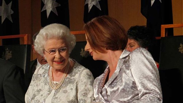 Her Majesty The Queen talks with Prime Minister Julia Gillard.