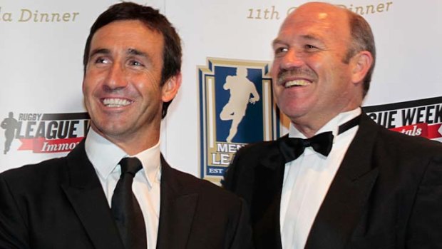 Immortalised &#8230; Andrew Johns with Wally Lewis. The game's newest Immortal has praised Des Hasler.