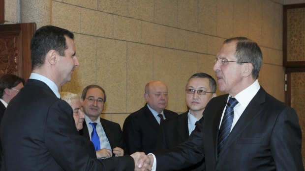 Syrian President Bashar al-Assad, left,  with Russian Foreign Minister Sergey Lavrov after talks in Damascus in 2012. 