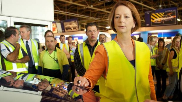 Prime Minister Julia Gillard at  Ford's Broadmeadows plant earlier this year.