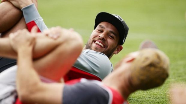 Relaxed: Lance Franklin at the Swans' recovery session at the SCG on Saturday after Friday night's thumping win over the Kangaroos.