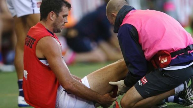 More rehab: Scott Gumbleton is treated for a hamstring problem.