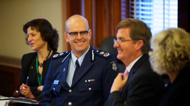 Victorian Police Commissioner Simon Overland and Police Minister Peter Ryan at a State Government Committee Hearing.