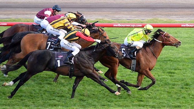 Michelle Payne rides Platelet to victory in the Gilgai Stakes.