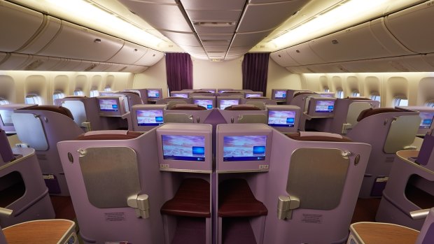 A rear view of business class on a 777.
