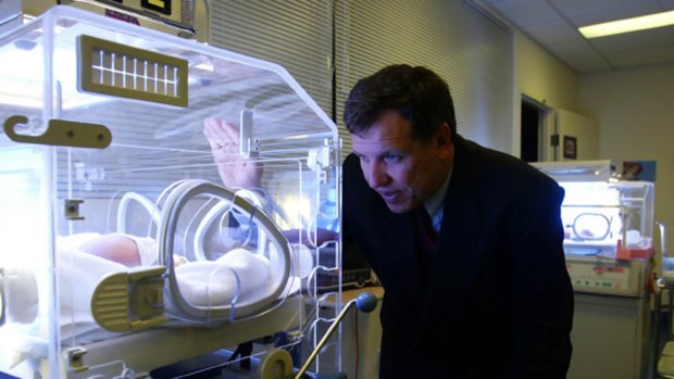 Keeping vigil: AMA president Andrew Pesce checks on the progress of a baby at Westmead Private Hospital.