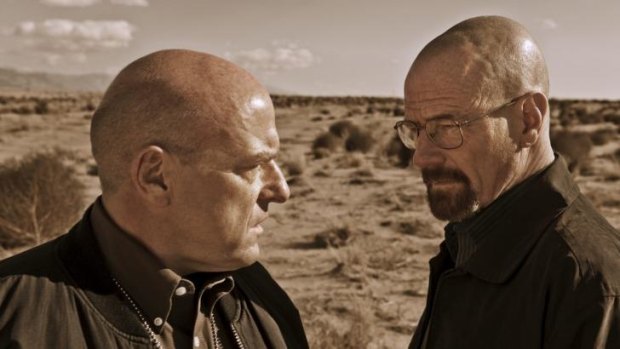 Bryan Cranston, right, as Walter White and Dean Norris as Hank Schrader in <i>Breaking Bad</i>. Saying that Hank was killed (in a September 2013 episode) should no longer be considered a spoiler. 