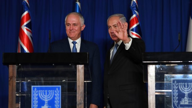 Prime Minister Malcolm Turnbull and Israeli Prime Minister Benjamin Netanyahu address the media in Jerusalem.