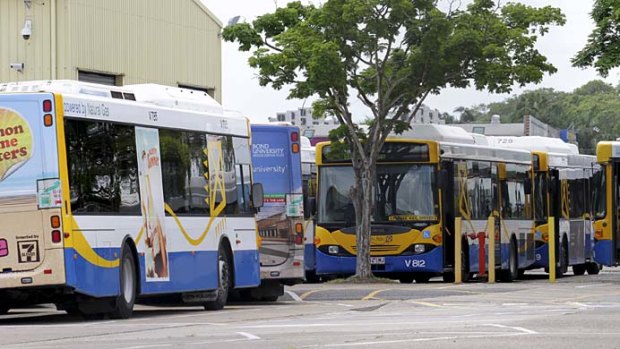 Off the buses ... Brisbane City Council buses at Virginia Bus Depot after a gas tank explosion Saturday morning.