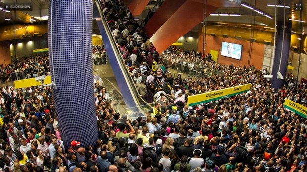 Sao Paulo's metro is overwhelmed during the bus strike.