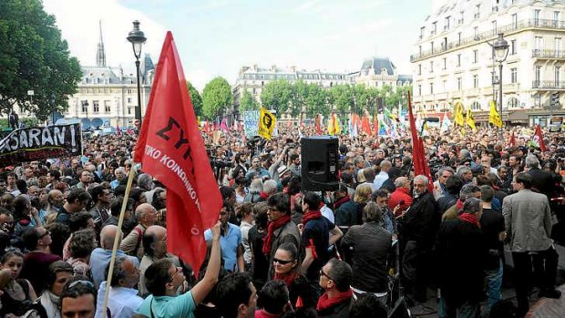 Left-wing protesters in Paris pay tribute to Clement Meric, who died after a fight with skinheads.