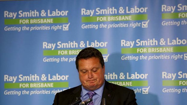 Labor mayoral candidate Ray Smith concedes defeat at Labor headquarters.
