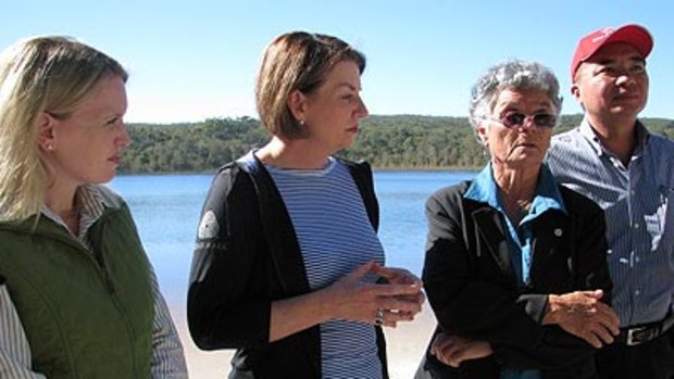 Climate Change and Sustainability Minister Kate Jones, Queensland Premier Anna Bligh and Quandamooka elder Aunty Joan Hendriks at the announcement of the national park zoning on North Stradbroke Island in June.