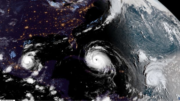 Three Hurricanes in a row, from left, in the Atlantic: Katia, Irma and Jose. 