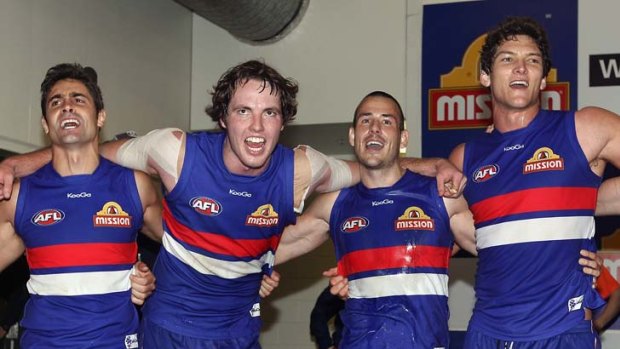 The Bulldogs in full voice after the win over North Melbourne.