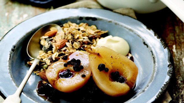Healthy in a DASH ... muesli with poached pears and yoghurt.