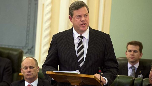 Treasurer Tim Nicholls delivers the 2013-14 budget in Parliament.