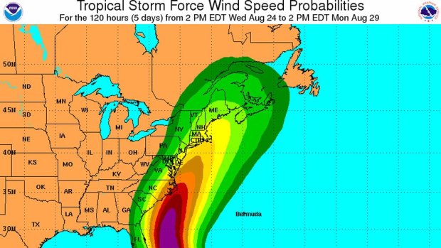 Wind speed probabilities for hurricane Irene.