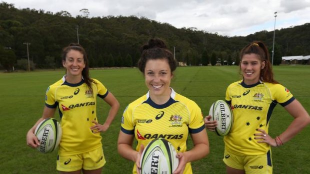 On the outer: (From left) Australian women's rugby sevens players, Alicia Quirk, Emilee Cherry and  Charlotte Caslick.