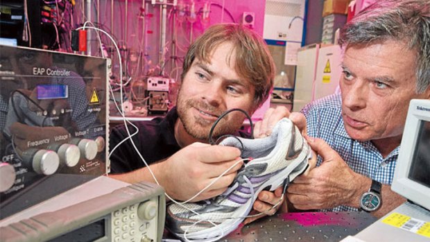 Exercise in good science: Dr Thomas McKay and Iain Anderson are trying to harness electricity from your running shoes as you work out.