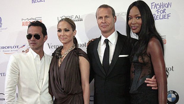 Jennifer Lopez, Marc Anthony, Vladimir Doronin, and Naomi Campbell at a gala for charity event in Moscow.