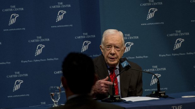 Former US president Jimmy Carter announces he has melanoma that has spread to his brain at a news conference at the Carter Centre in Atlanta, Georgia.