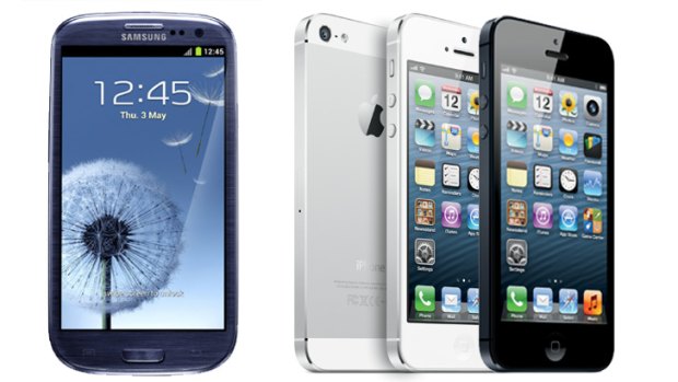 Head-to-head ... the Samsung Galaxy SIII, left, and Apple's iPhone 5, right.
