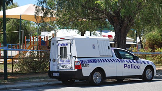 Police at the scene after a body was found at Lake Monger Primary School.