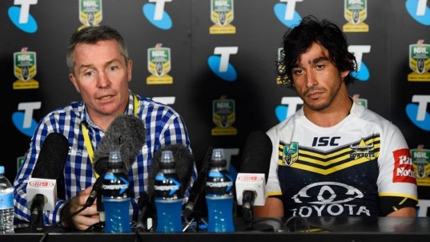 Fresh approach: New coach Paul Green with Johnathan Thurston after the win over the Broncos.