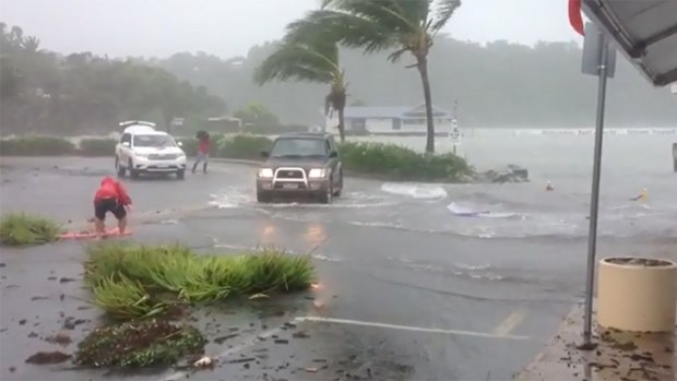 The storm surge at Shute Harbour. Photo: YouTube.