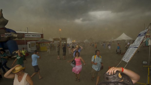 A devastating thunderstorm rolls into the site of the Big Valley Jamboree in Camrose, Alberta, Canada.