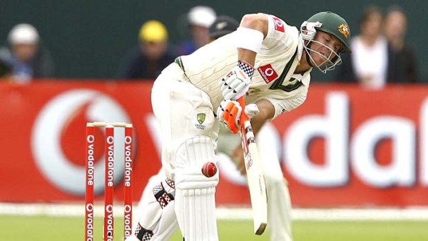 David Warner plays a shot on day three of the second Test.