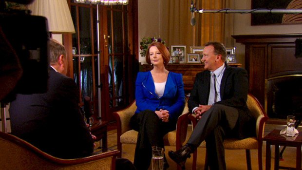 Prime Minister Julia Gillard and Tim Mathieson during their first joint interview on <i>60 Minutes</i>.