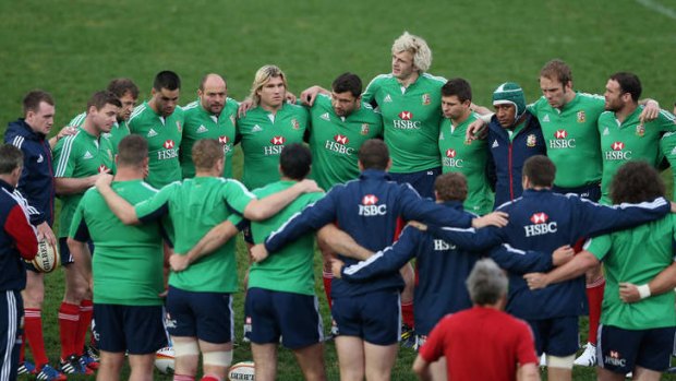 Brian O'Driscoll talks to his team during the captain's run  in Newcastle yesterday.