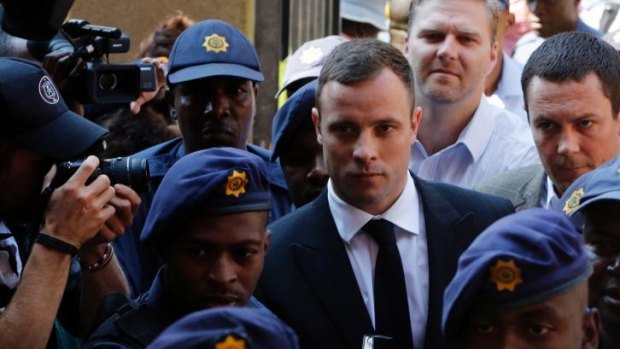 Oscar Pistorius arrives at court for his sentencing hearing.