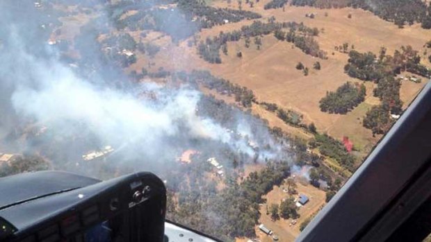 The Chidlow bushfire as seen from the Nine News helicopter.