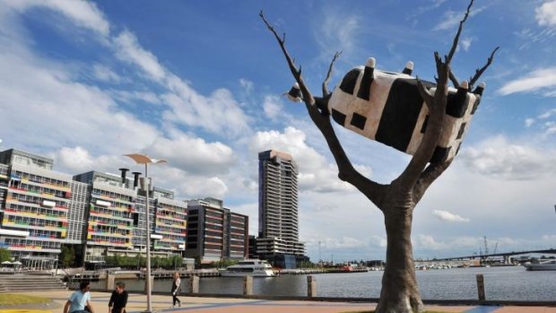 John Kelly's <i>Cow Up a Tree</i> installation, near Melbourne's Docklands.