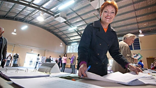 Pauline Hanson votes at Jamboree State School.