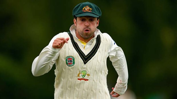 Ed Cowan drives himself in the field at Worcester.