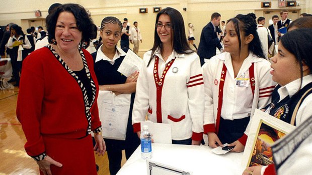 Compelling story ... Judge Sonia Sotomayor visits her old school in the Bronx.