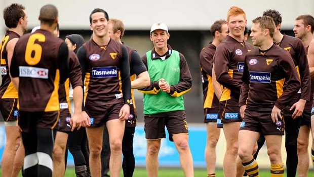 Hawthorn coach Alastair Clarkson during a training session yesterday.
