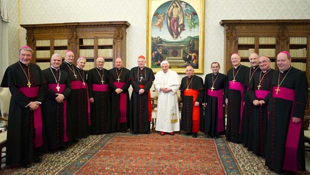 Farewell &#8230; Pope Benedict with bishops and cardinals from Lombardy on Saturday.