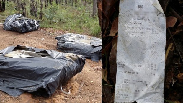 The dumped fencing and fast-food receipt that was found among it.