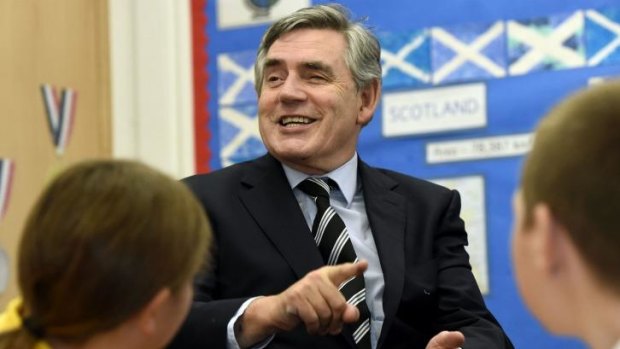 Pleased as punch: former British prime minister Gordon Brown speaks to schoolchildren the day after the vote. Many credit his final intervention as the ''Speech that Saved Britain''.